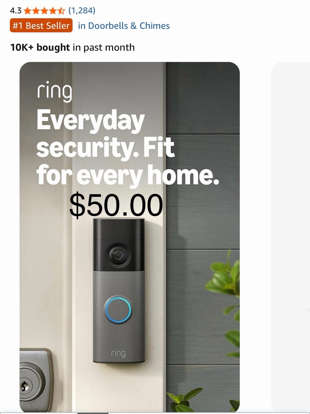 Ring Video Doorbell in Charcoal Gray with Black Top